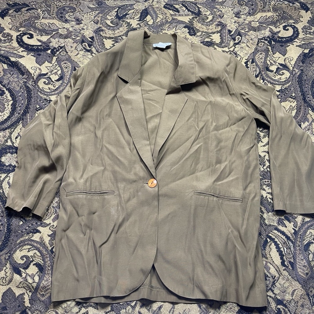 Vtg 90s Timing Brown One Button Open Blazer Womens Size L